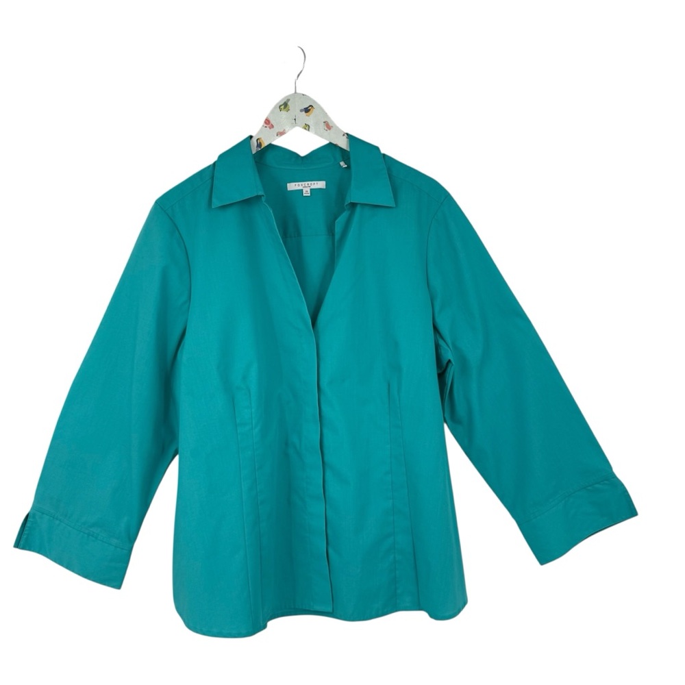 Foxcroft Size 20 wrinkle free shaped cotton blend button down shirt turquoise